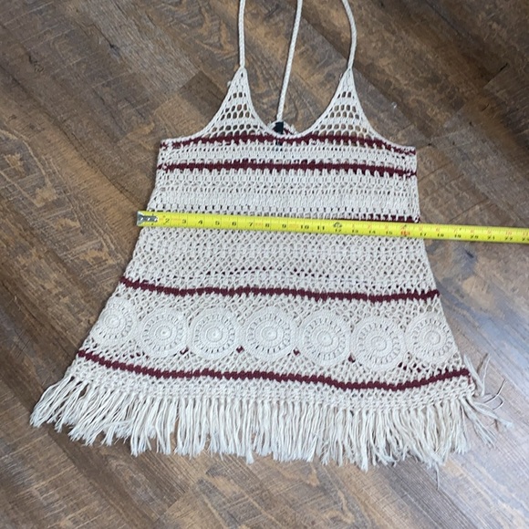 Y2K OpenKnit Crochet embroidered fringe grannycore coastal boho hippie vintage - Picture 5 of 6